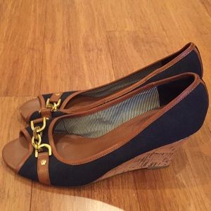 Tommy Hilfiger Navy/Brown Wedge Heels